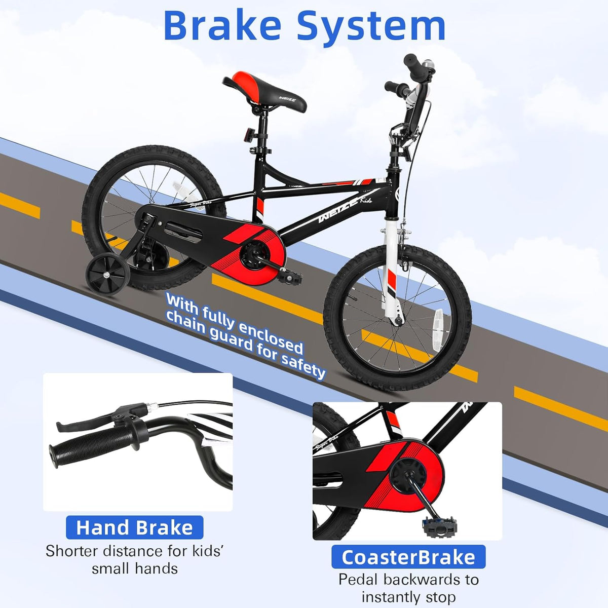 Vélo enfant WEIZE, 14, 16 et 20 pouces, pour garçons et filles de 3 à 12 ans, taille du cycliste : 81 à 152 cm, frein à rétropédalage, plusieurs coloris disponibles - Enhanced