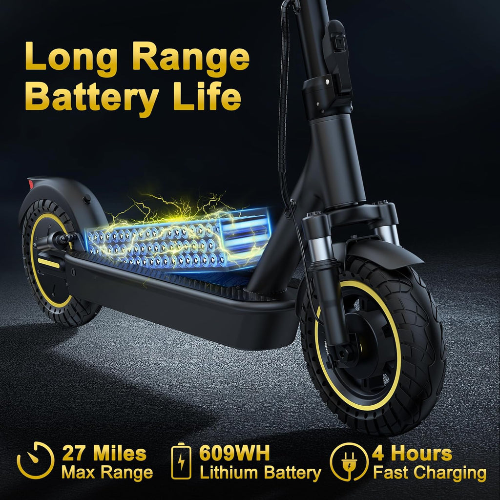 Trottinette électrique WERHY 10 pouces, moteur puissant de 500 W, autonomie de 40 à 45 km, vitesse maximale de 34 à 35 km/h, trottinette électrique pliable avec double freinage pour adultes - Enhanced