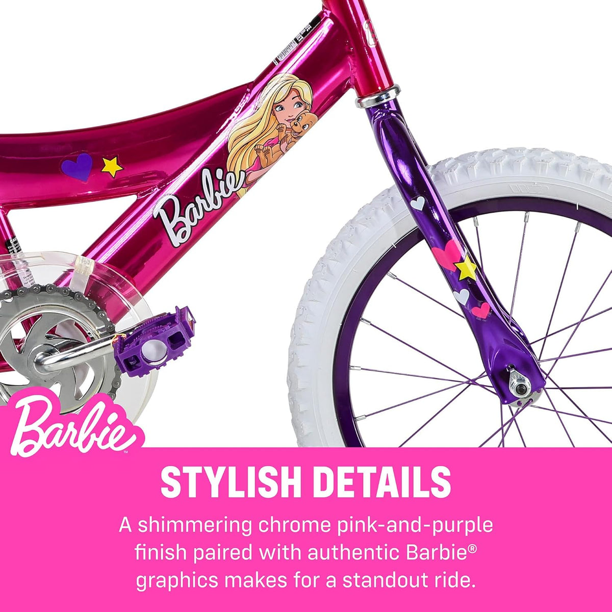 Vélo pour filles Dynacraft Barbie 16 pouces pour enfants de 5 à 7 ans - Design amusant et élégant, robuste et durable, parfait pour les enfants qui apprennent à faire du vélo, facile à assembler, idéal pour les jeunes cyclistes - Enhanced