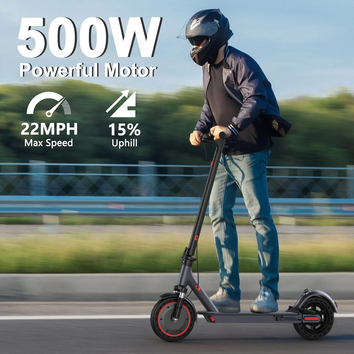 Trottinette électrique, moteur puissant de 350 W/500 W, pneus pleins de 8,5/10 pouces, vitesse de 19/22 mph, autonomie de 28/21/12 miles, double freinage - Enhanced