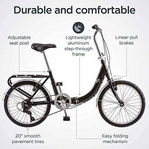 Vélo pliant Schwinn Loop pour adultes (hommes et femmes), roues de 20 pouces, transmission à 7 vitesses - Enhanced