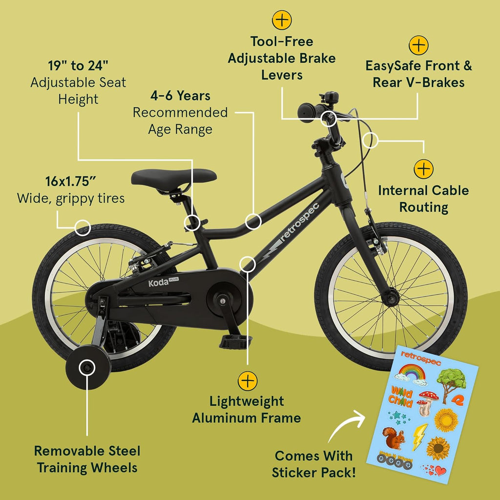Vélo enfant Retrospec Koda Plus pour garçons et filles de 4 à 6 ans - Vélo enfant 16 pouces, selle et guidon réglables - Enhanced