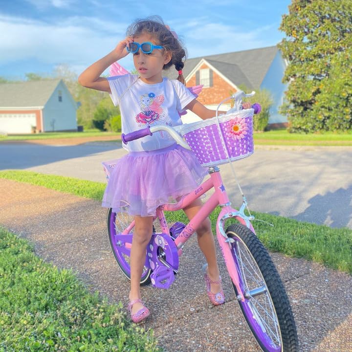 Vélo JOYSTAR Paris pour filles de 3 à 8 ans, 14, 16 et 18 pouces, avec stabilisateurs, panier et frein à main, plusieurs couleurs - Enhanced