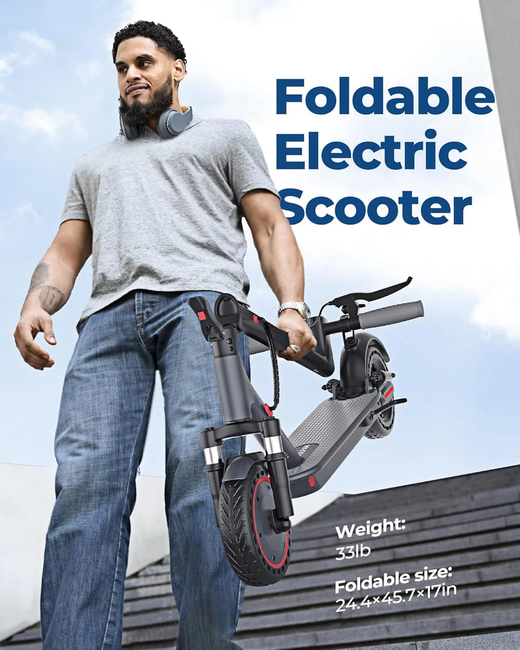 Trottinette électrique, moteur puissant de 350 W/500 W, pneus pleins de 8,5/10 pouces, vitesse de 19/22 mph, autonomie de 28/21/12 miles, double freinage - Enhanced