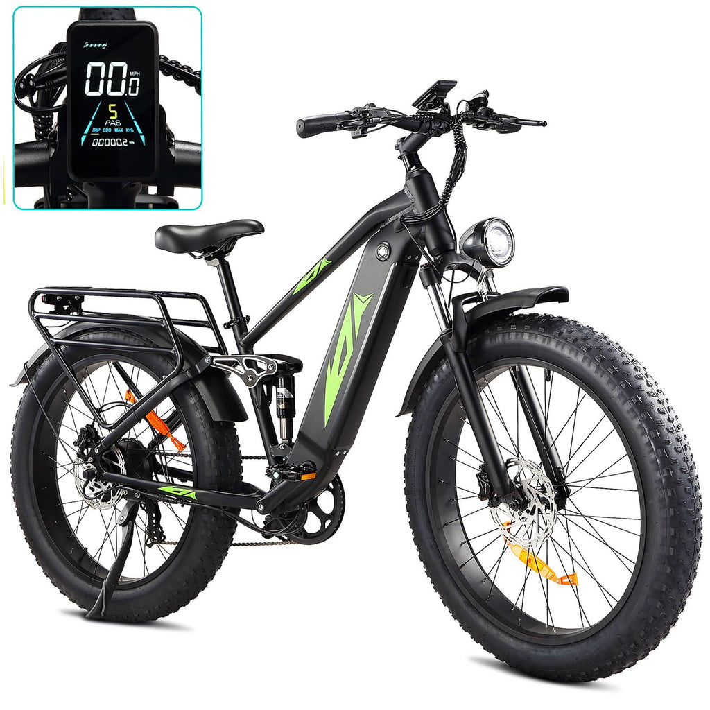 Vélo électrique pour adultes 1000 W, batterie 48 V 17,5 Ah, VTT tout suspendu avec pneus larges de 26 pouces, vitesse maximale de 45 km/h, 7 vitesses, autonomie de 96 km, certifié UL - Enhanced