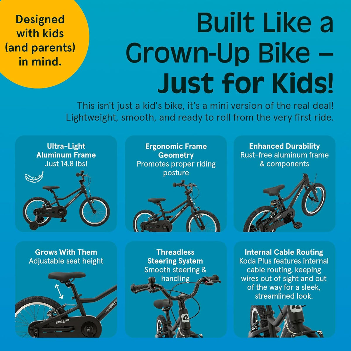 Vélo enfant Retrospec Koda Plus pour garçons et filles de 4 à 6 ans - Vélo enfant 16 pouces, selle et guidon réglables - Enhanced