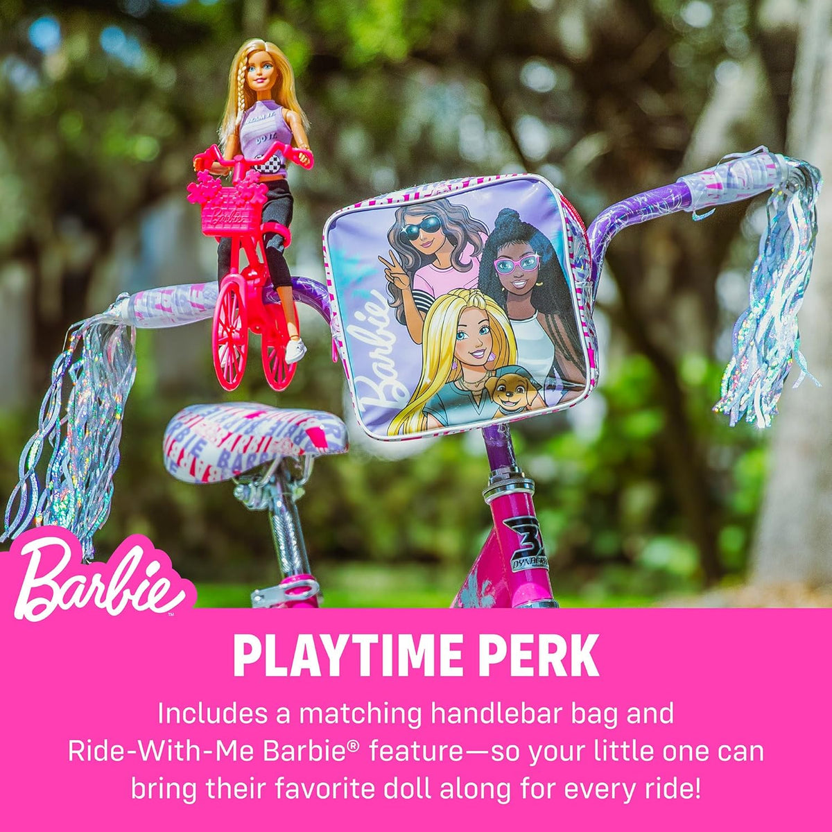 Vélo pour filles Dynacraft Barbie 16 pouces pour enfants de 5 à 7 ans - Design amusant et élégant, robuste et durable, parfait pour les enfants qui apprennent à faire du vélo, facile à assembler, idéal pour les jeunes cyclistes - Enhanced