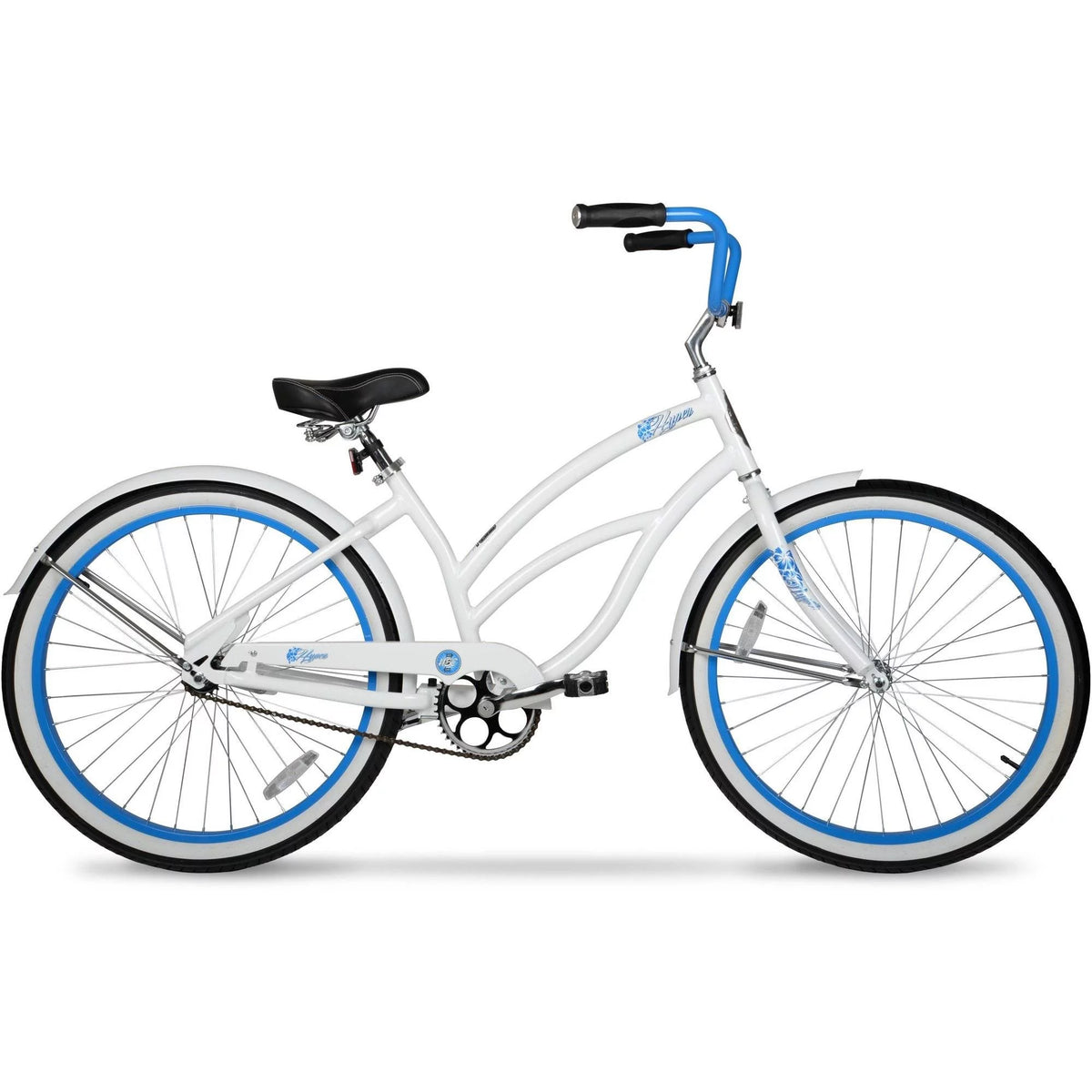 Vélo de plage Hyper Bicycle pour femme, 26 pouces, blanc avec jantes bleues - Enhanced
