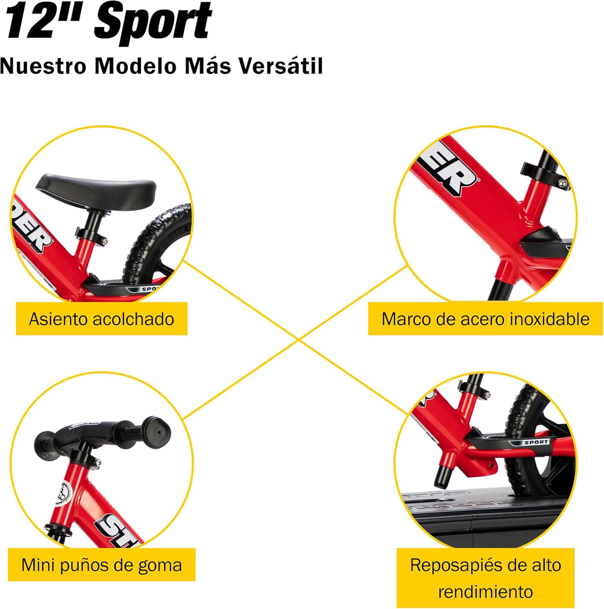 Draisienne Strider 12" + Base à bascule - Aide bébé à apprendre à faire du vélo d'équilibre - Pour les enfants de 6 mois à 4 ans - Montage et réglages faciles - Enhanced