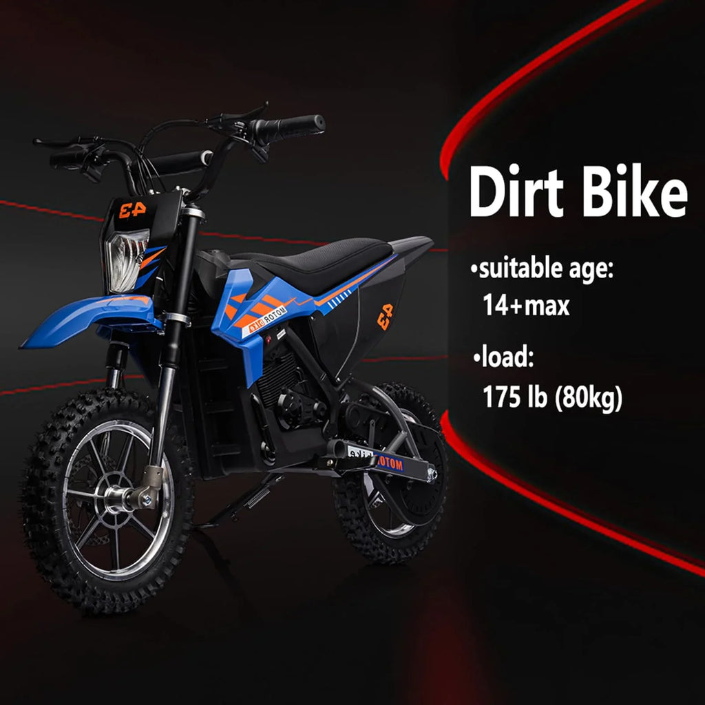Moto tout-terrain électrique enfant 36 V, 350 W, 25 km/h, LED, poids max. 79 kg – Bleue - Enhanced