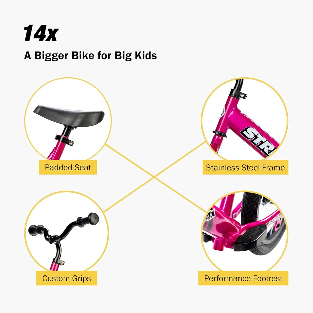 Strider 14x Classic, draisienne pour enfants de 3 à 6 ans - Comprend des poignées personnalisées, un siège rembourré, un repose-pieds performant et des pneus tout usage - Montage et réglages faciles - Enhanced