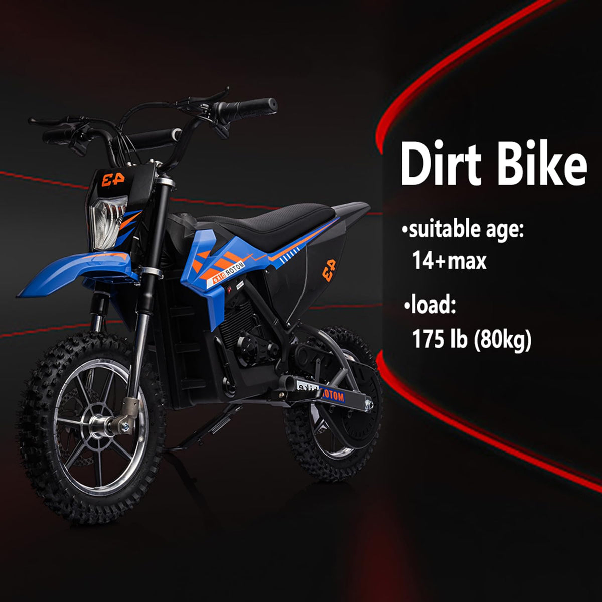 Moto tout-terrain électrique enfant 36 V, 350 W, 25 km/h, LED, poids max. 79 kg – Bleue - Enhanced