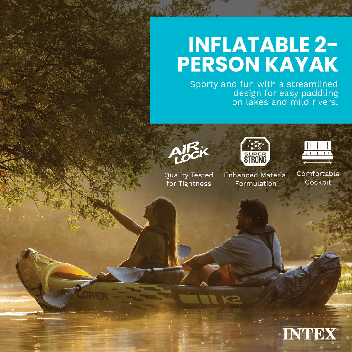 Ensemble de kayak gonflable INTEX Explorer K2 pour 2 personnes - Enhanced