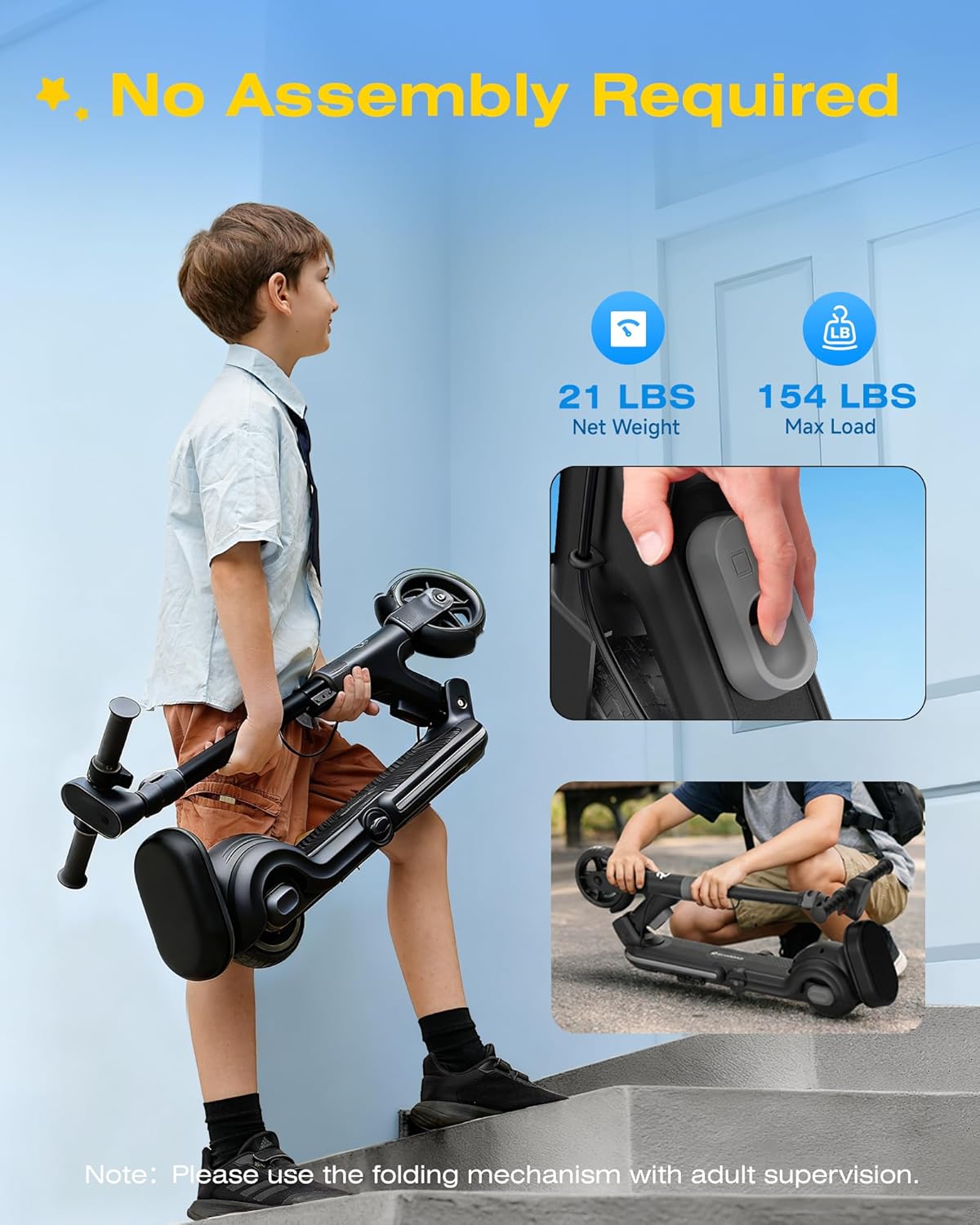 Trottinette électrique 2-en-1 pour enfants ECOROAD EK8, moteur de 200 W, autonomie de 14,5 km, vitesse maximale de 16 km/h, double système de freinage, musique Bluetooth, pliable et hauteur réglable, pour les enfants de 6 à 12 ans (noire) - Enhanced