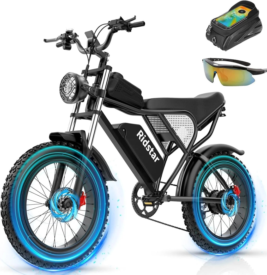 Vélo électrique Q20, 2000 W, 60 km/h, pneus larges de 20 pouces (Q20-1500 W 48 V 20 Ah) - Enhanced