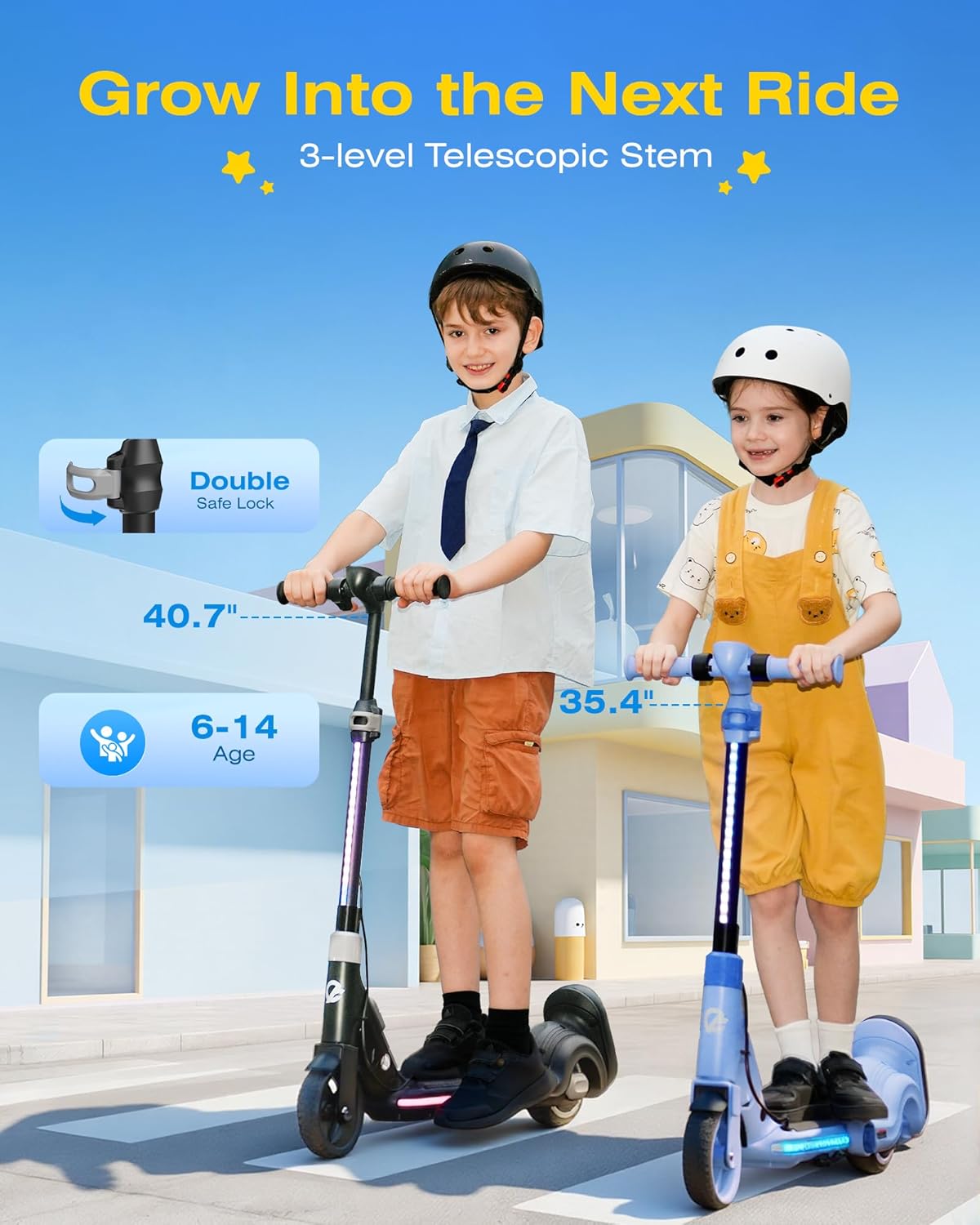 Trottinette électrique 2-en-1 pour enfants ECOROAD EK8, moteur de 200 W, autonomie de 14,5 km, vitesse maximale de 16 km/h, double système de freinage, musique Bluetooth, pliable et hauteur réglable, pour les enfants de 6 à 12 ans (noire) - Enhanced