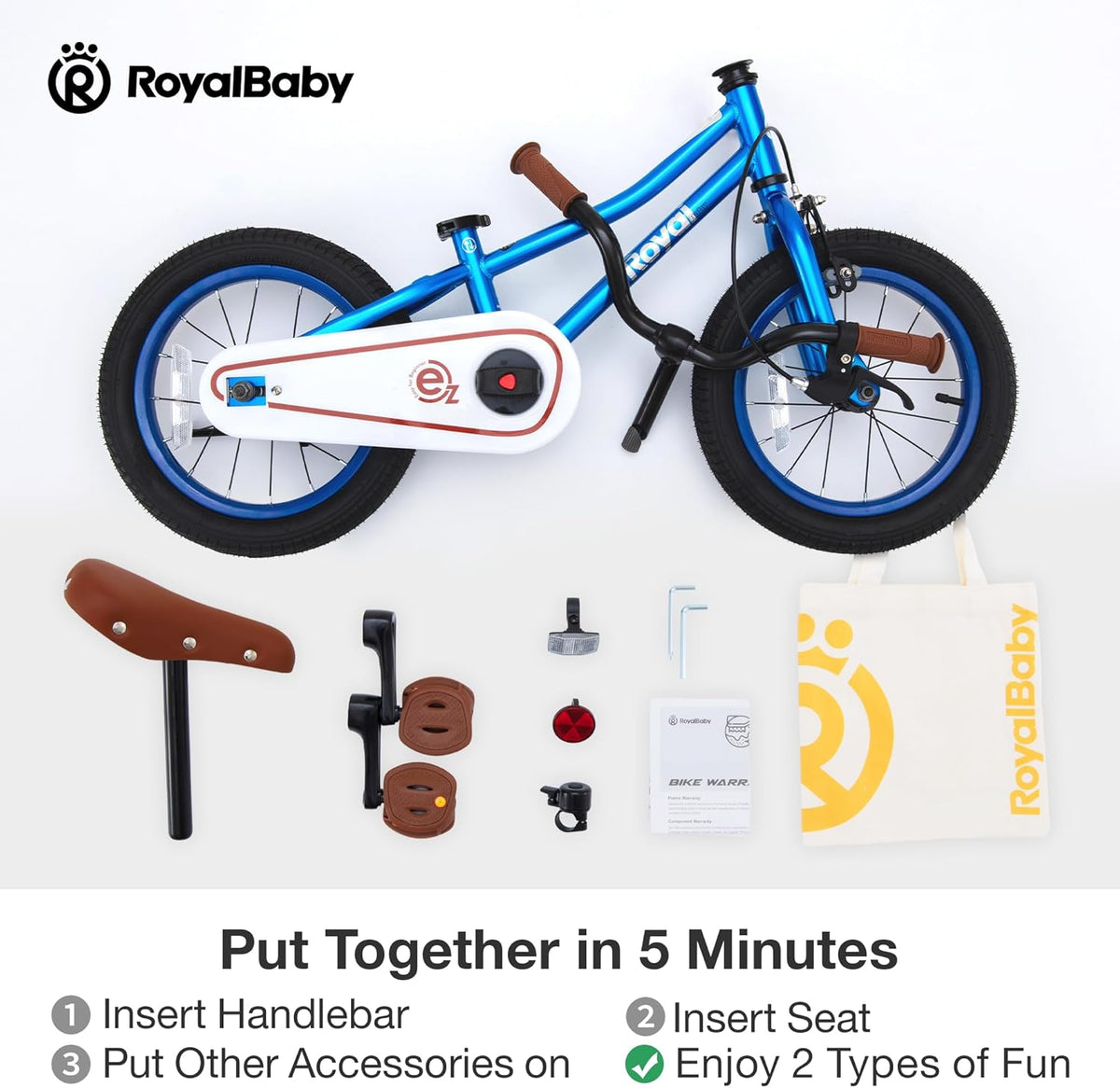 Vélo enfant RoyalBaby Terra EZ Balance, vélo convertible à pédales, 14, 16 et 18 pouces, facile à apprendre à pédaler, pour garçons et filles de 3 à 9 ans, débutants. - Enhanced