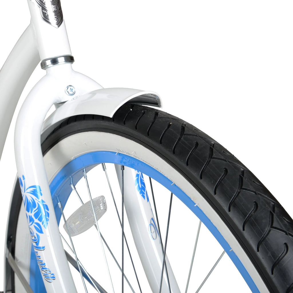 Vélo de plage Hyper Bicycle pour femme, 26 pouces, blanc avec jantes bleues - Enhanced