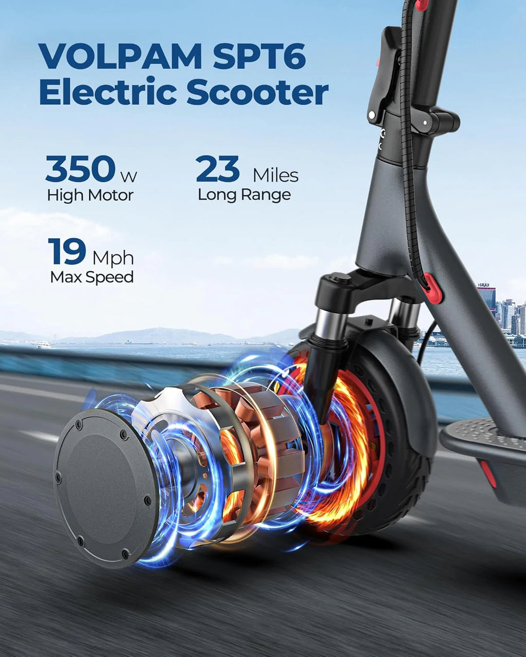 Trottinette électrique, moteur puissant de 350 W/500 W, pneus pleins de 8,5/10 pouces, vitesse de 19/22 mph, autonomie de 28/21/12 miles, double freinage - Enhanced