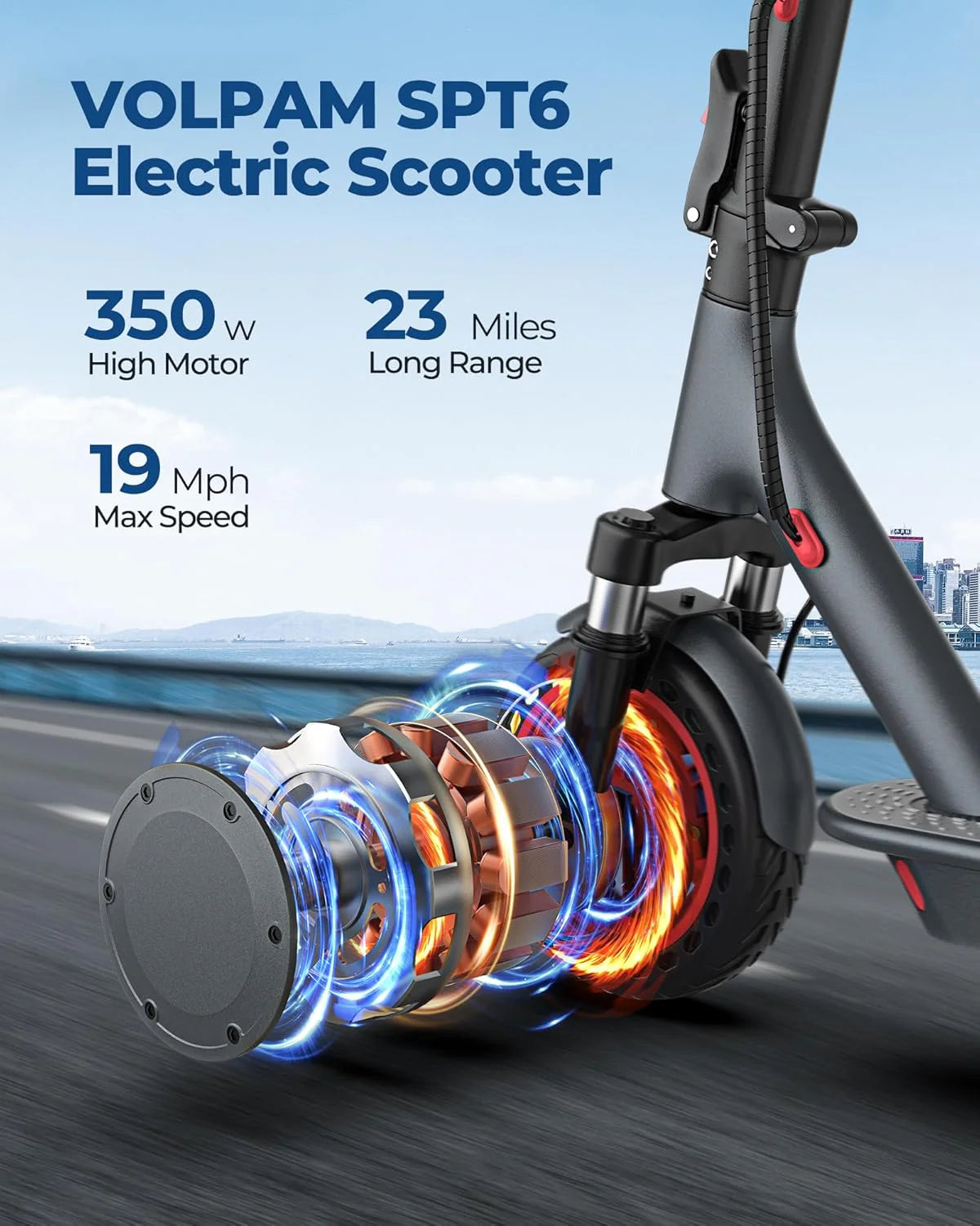 Trottinette électrique, moteur puissant de 350 W/500 W, pneus pleins de 8,5/10 pouces, vitesse de 19/22 mph, autonomie de 28/21/12 miles, double freinage - Enhanced