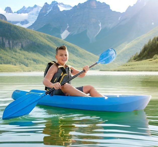 Kayak Wave 6' pour jeunes avec pagaie. Conçu pour la stabilité et la sécurité, c'est le choix idéal pour les jeunes pagayeurs prêts à conquérir l'eau (Bleu/Lot de 2). - Enhanced