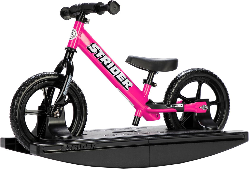 Draisienne Strider 12" + Base à bascule - Aide bébé à apprendre à faire du vélo d'équilibre - Pour les enfants de 6 mois à 4 ans - Montage et réglages faciles - Enhanced