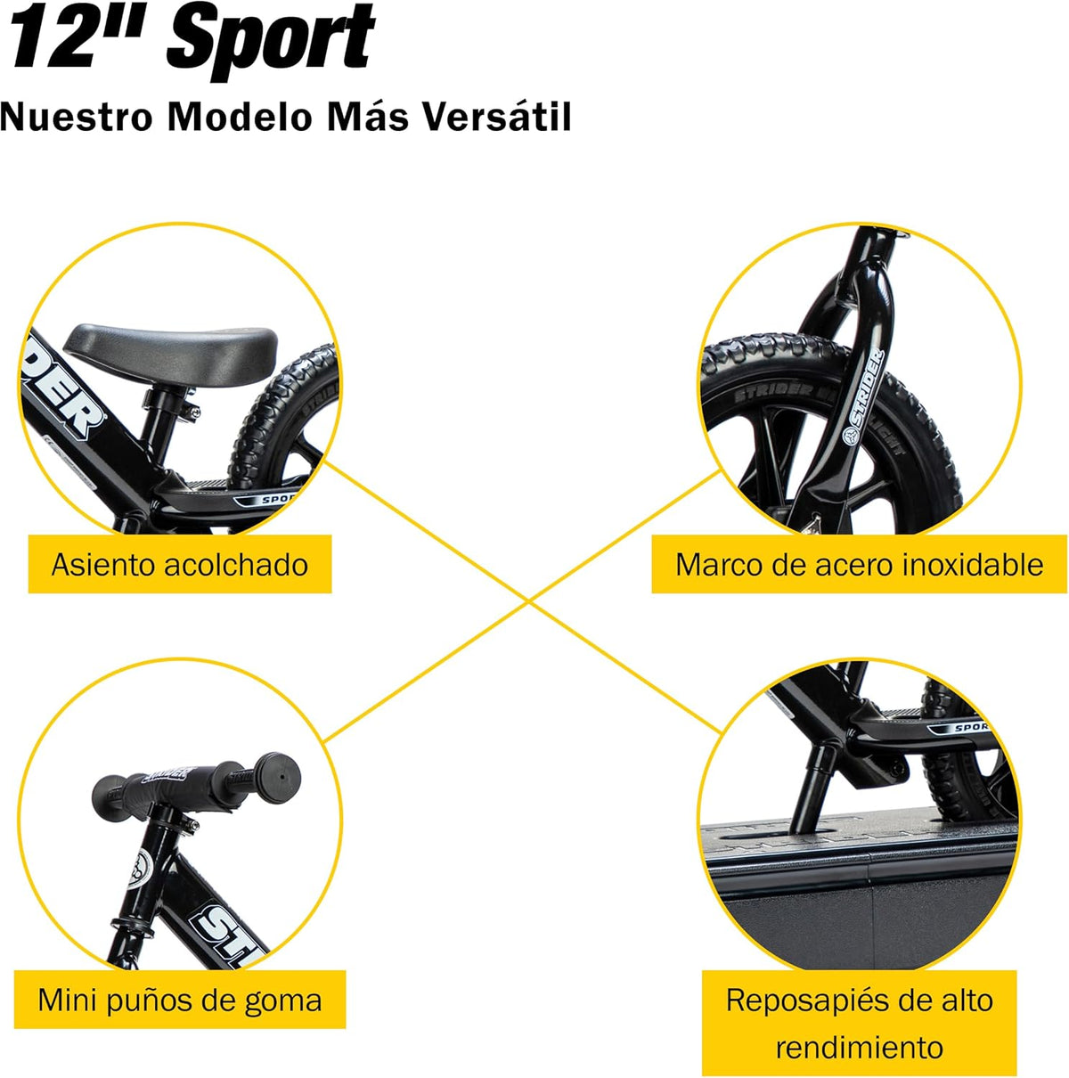 Vélo d'équilibre Strider 12" Pro + base à bascule - Aide bébé à apprendre à faire du vélo d'équilibre - Pour les enfants de 6 mois à 4 ans - Montage et réglages faciles - Enhanced