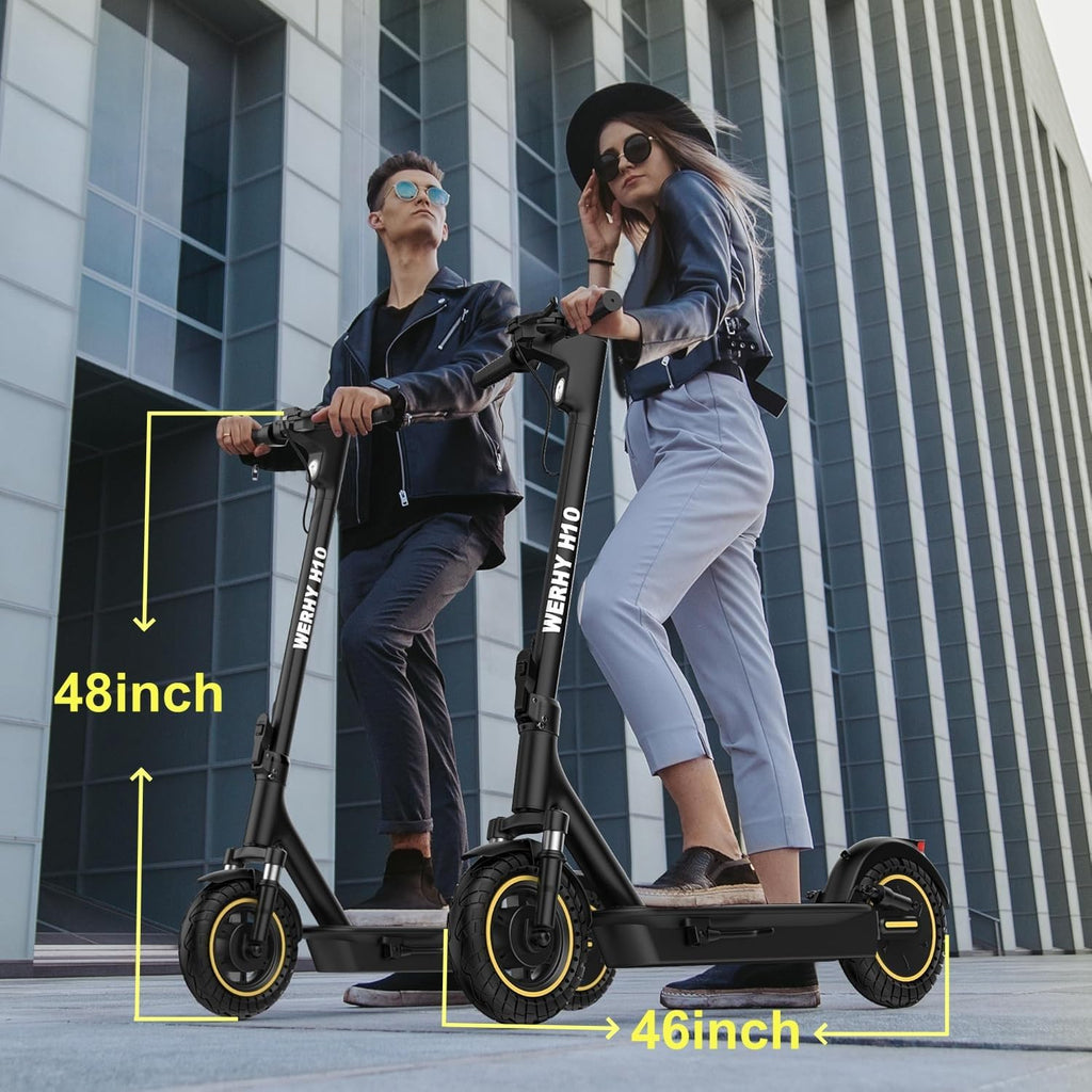 Trottinette électrique WERHY 10 pouces, moteur puissant de 500 W, autonomie de 40 à 45 km, vitesse maximale de 34 à 35 km/h, trottinette électrique pliable avec double freinage pour adultes - Enhanced
