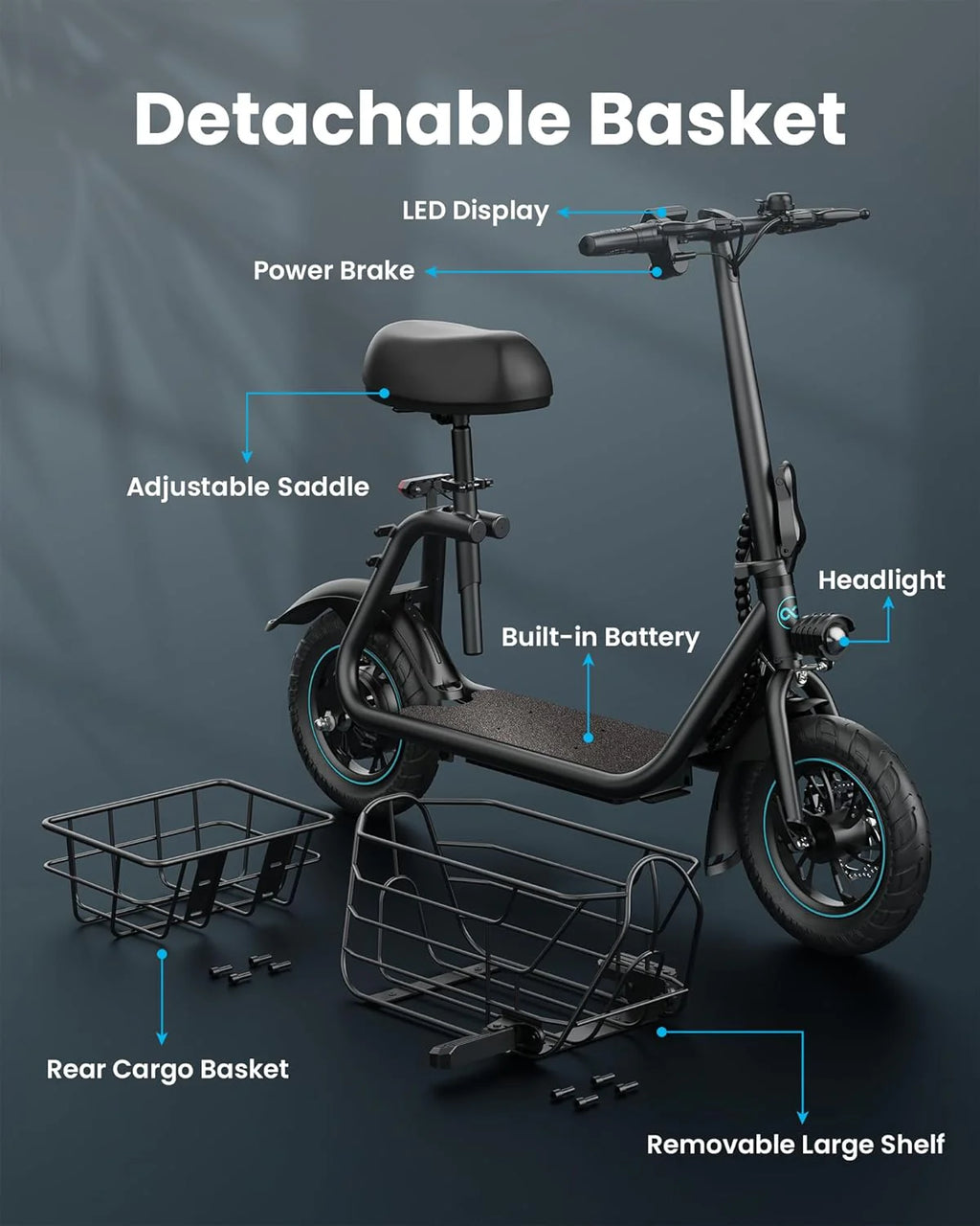 Trottinette électrique pour adultes avec grand panier central - Enhanced