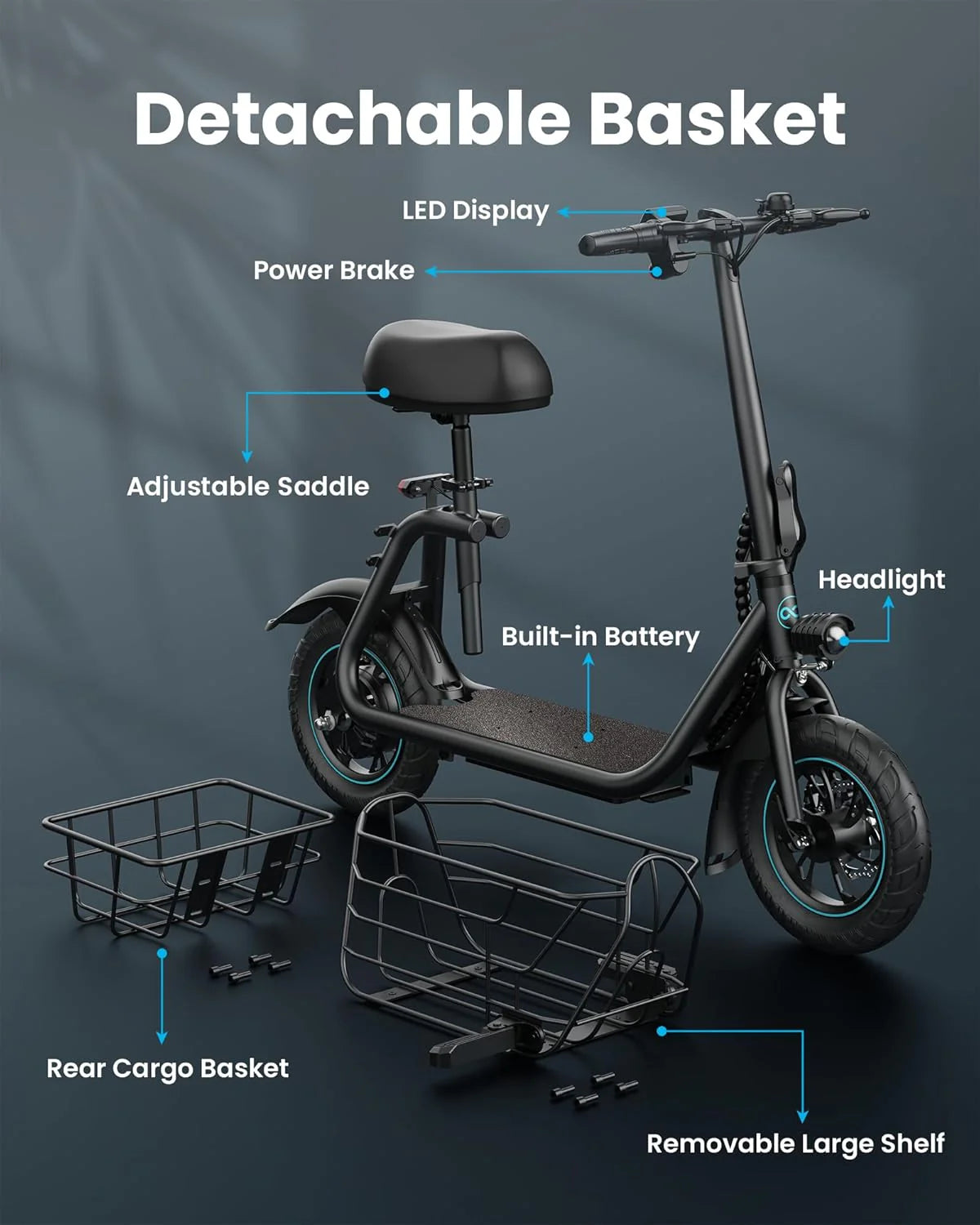 Trottinette électrique pour adultes avec grand panier central - Enhanced