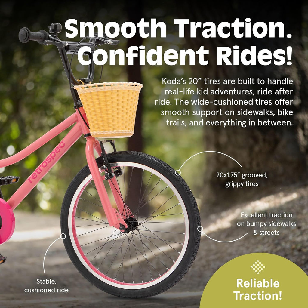 Vélo enfant Retrospec Koda Plus pour garçons et filles de 6 à 8 ans - Vélo enfant 20 pouces, selle et guidon réglables - Enhanced