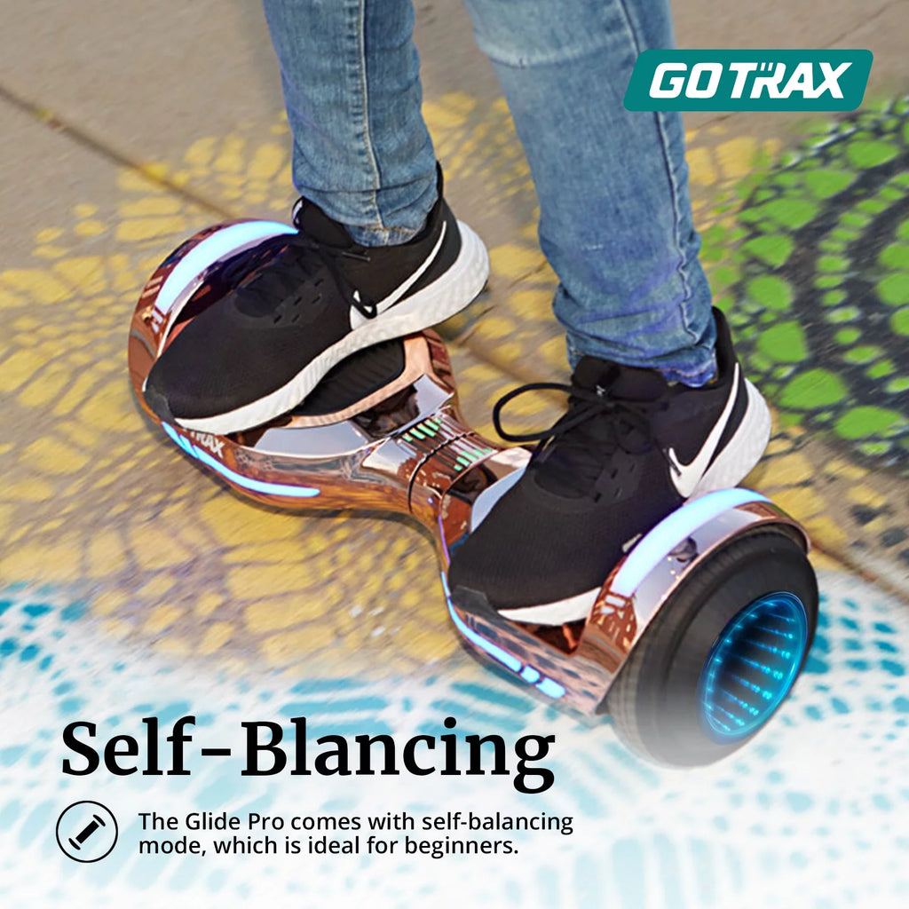 Hoverboard GOTRAX GLIDE PRO Bluetooth, roues de 6,5 pouces et lumières 7 couleurs, scooter auto-équilibré pour enfants et adultes de 20 à 80 kg, argent - Enhanced