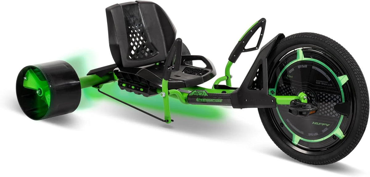 Tricycle Drift 20 pouces pour enfants de 8 ans et plus, siège réglable, lumières LED et frein au pied, vert/noir - Enhanced